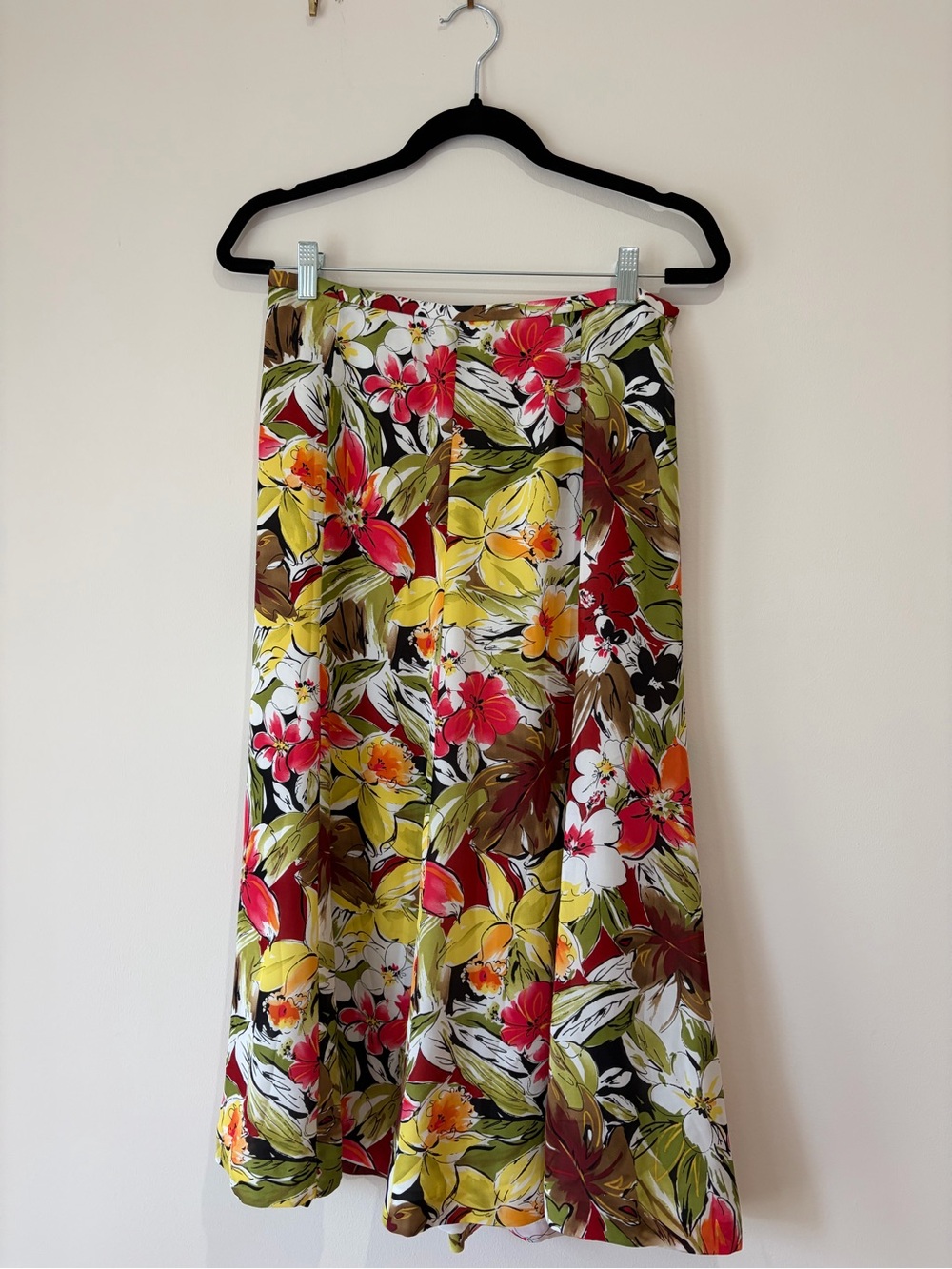 Y2K Tropical Floral 100% pure silk midi fairy Skirt - Vibrant Multicolor Print